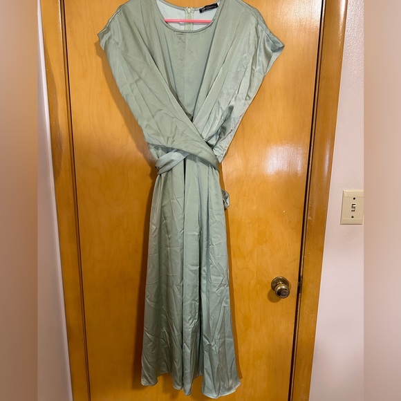 NWT Silky Sage Green Cross Front Dress - Picture 2 of 4
